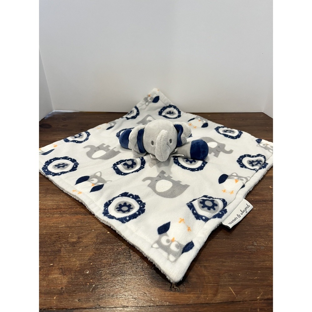 Blankets and Beyond Grey Navy Blue Elephant Lovey Plush Stuffed Animal Baby